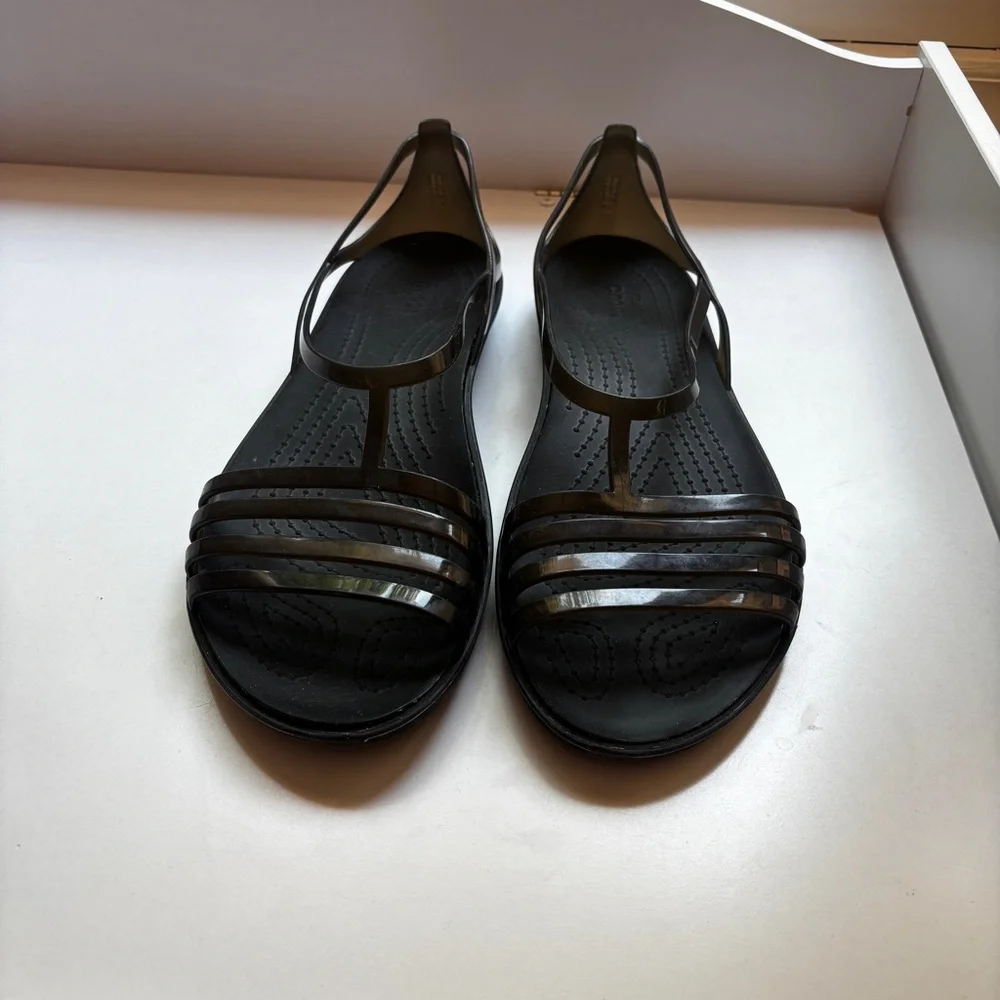 CROCS Isabella Strappy Women's Size 10 Black Jelly Strap Sandals Shoes Slip Ons - Picture 2 of 5
